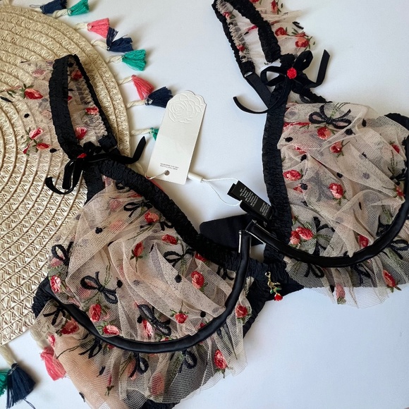For Love & Lemons Kendra Underwire Bra Black Multicolor 36C NEW - Picture 8 of 9